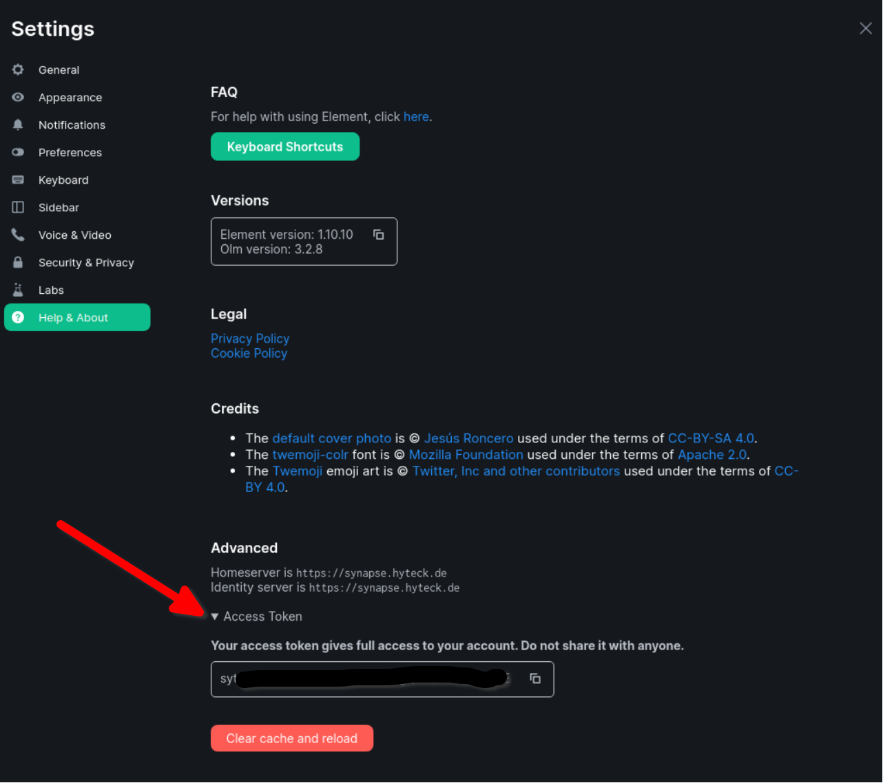 Obtaining an access token with Element Web