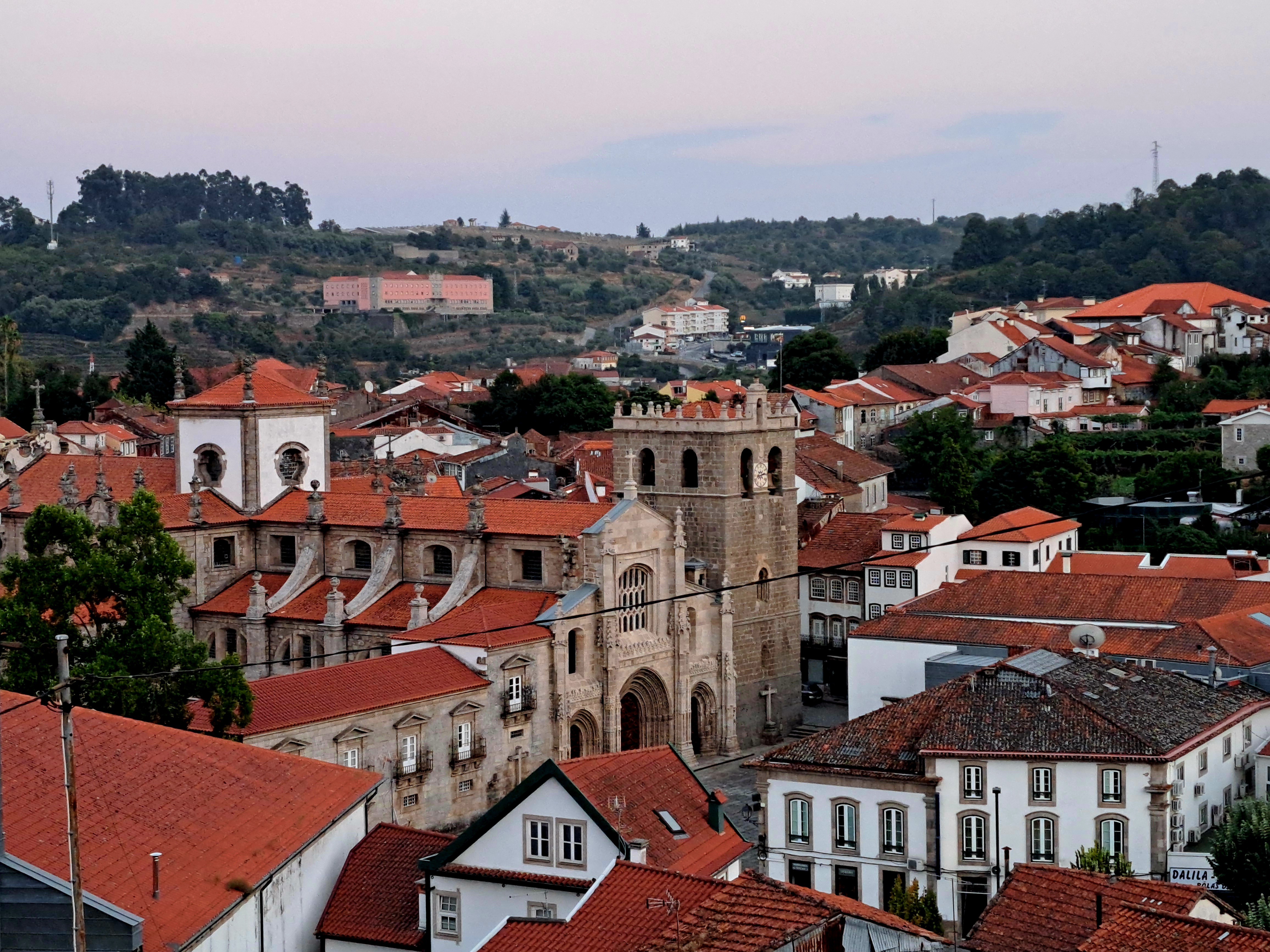 Vista sobre a cidade de Lamego, com a Sé Catedral ao centro, rodeada de casas, tirada num dos passeios pela cidade